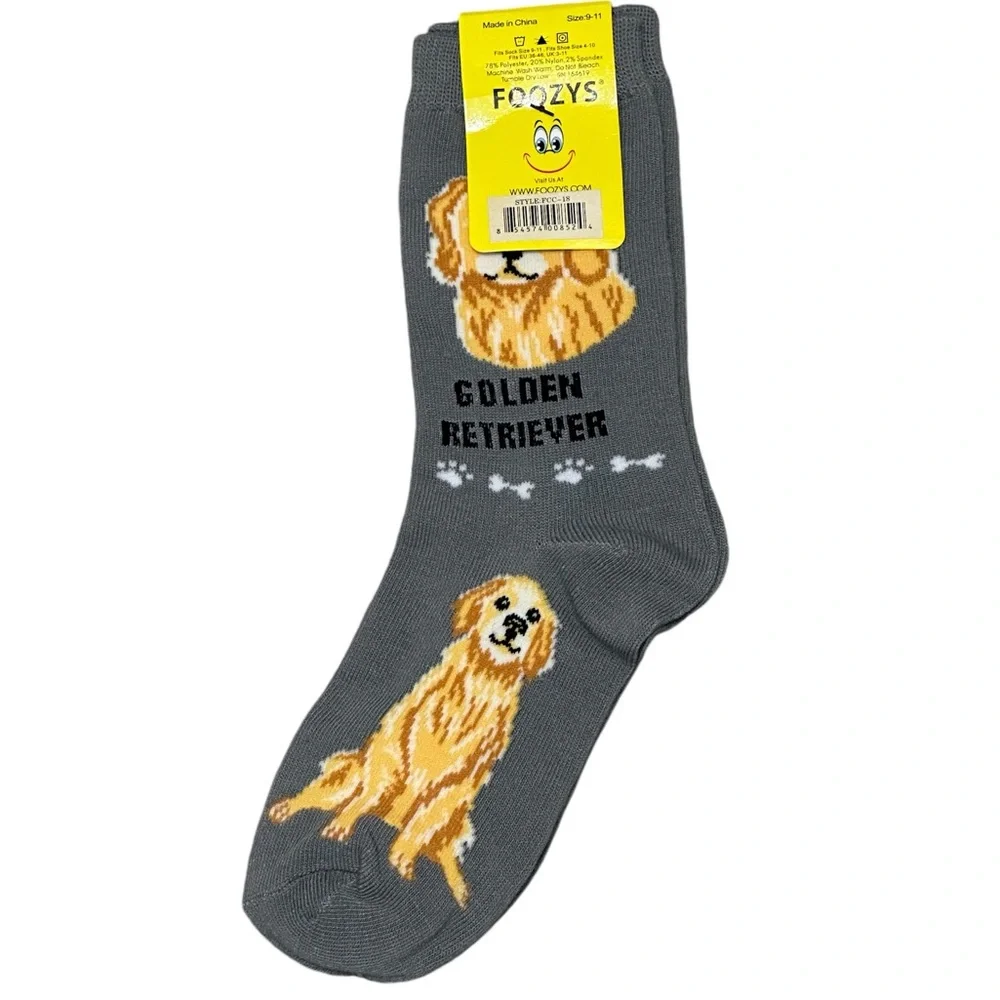 Men’s Women’s Adult Foozys Golden Retriever Dog Puppy Crew Socks Fun Pattern NWT